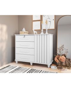 Cômoda Sapateira Grécia com Chave 1 Porta 4 Gavetas Ripado Branco
