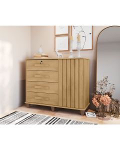 Cômoda Sapateira Grécia com Chave 1 Porta 4 Gavetas Ripado Cinamomo