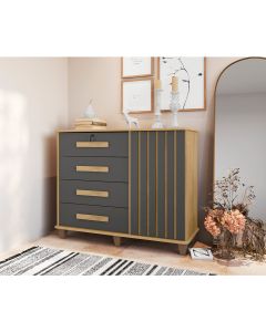 Cômoda Sapateira Grécia com Chave 1 Porta 4 Gavetas Ripado Cinamomo/grafite