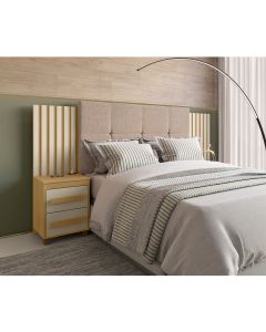 Cabeceira Casal Extensível com 2 Mesas de Apoio Ripado Suiça Cinamomo/Off-white