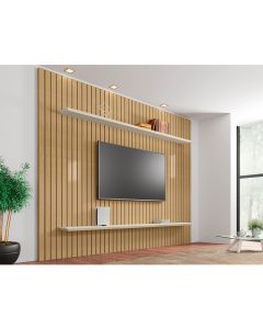 Painel Ripado com Prateleiras Roma para Tv 75 Polegadas Cinamomo/off-white