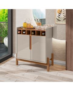 Aparador Bar Lizz com Adega e 2 Portas 79cm Off-white/cedro