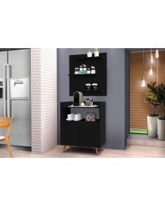 Conjunto Painel e Aparador Cantinho do Café Suiça Preto Fosco