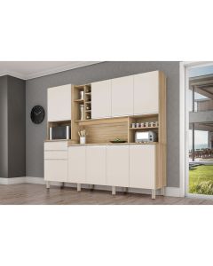 Cozinha Compacta Barcelona com Armários, Balcões, Nicho, e Adega Nature/off-white