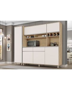 Cozinha Compacta Brasil com Paneleiro, Armários, Balcões, Nicho e Adega Nature/off-white