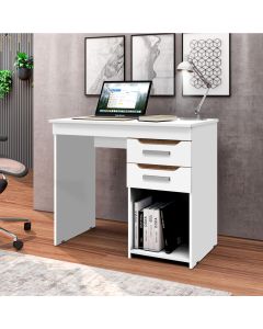 Mesa de Escritório Home Office Veneza 90cm com 2 Gavetas - Branco