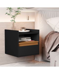 Mesa de Cabeceira Suspensa Minerva com 1 Porta Preto/nature