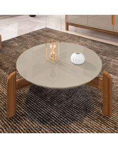 Mesa de Centro Redonda Lizz 64cm Off-white/cedro