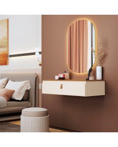 Penteadeira Suspensa Multiuso Console Diana com Puxador em Corino Off-white/nature