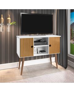 Estante Rack Viena Clássico 90cm com Portas - Branco/ripado