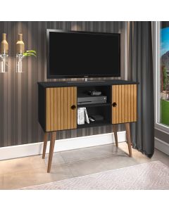 Estante Rack Viena Clássico 90cm com Portas - Preto/ripado